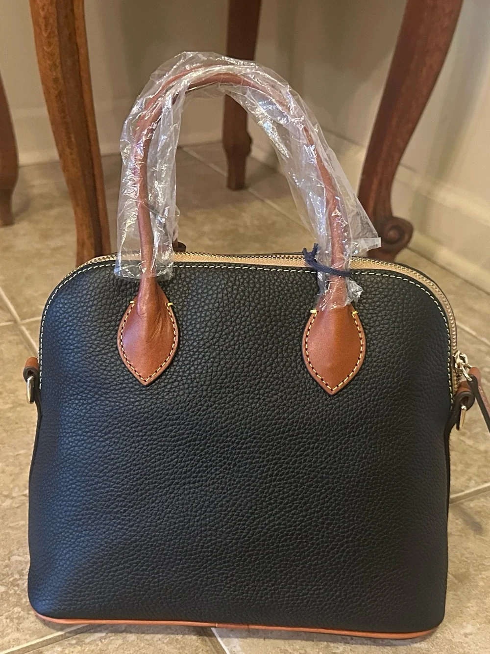 NWT Dooney & Bourke Black Pebble Leather Domed Satchel Handbag